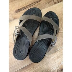 Crocs Womens Tulum Toe Post Sandals 9 Black Translucent Strappy Waterproof Flat